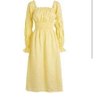 Sleeper Women’s Yellow Linen Michelin Long Sleeve Midi Dress Size Medium
